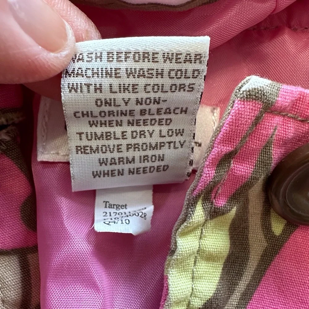 Oshkosh pink yellow floral print lined hooded button‎ jacket toddler girls 18 mo